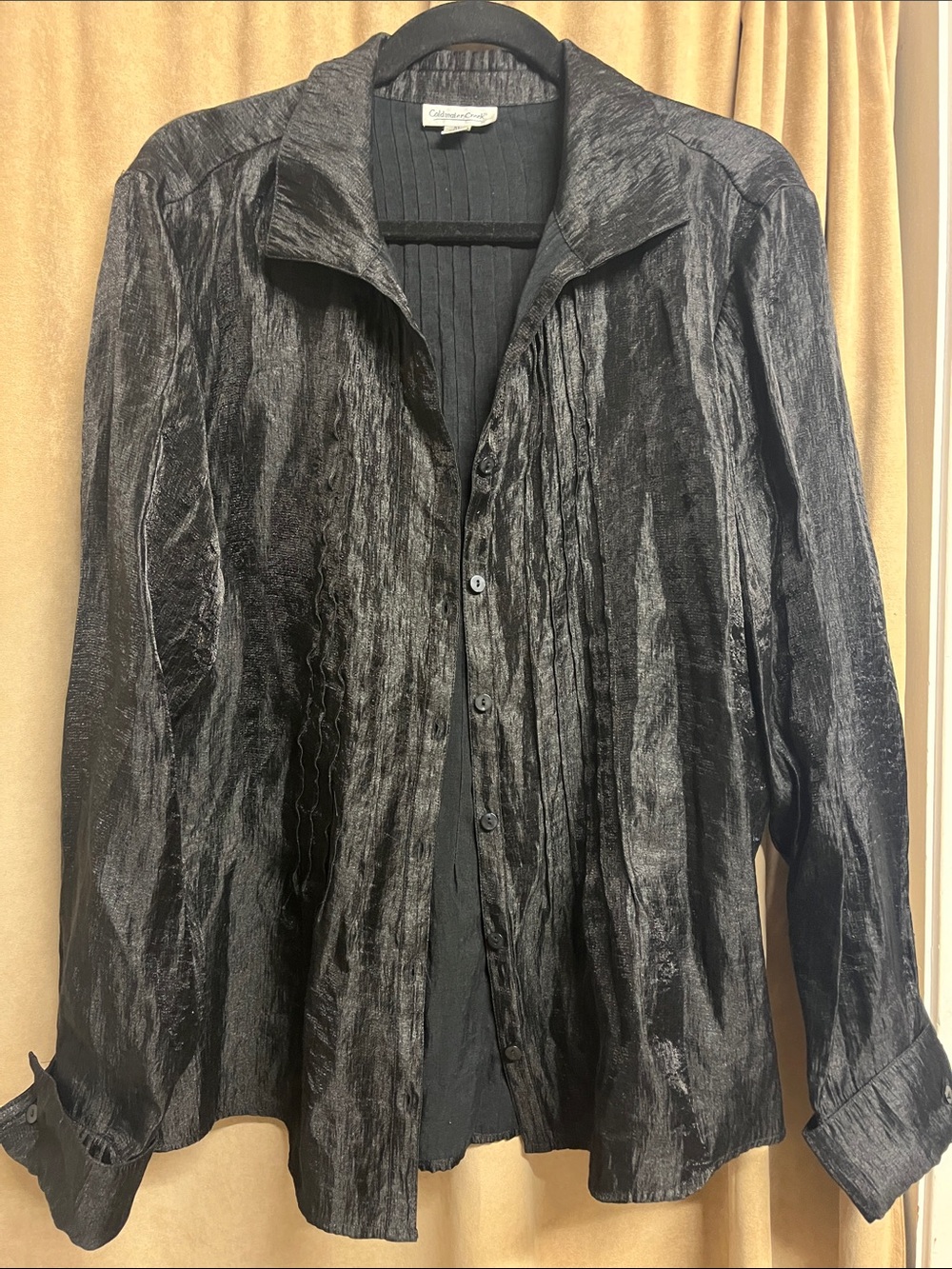 Coldwater Creek Black Shiny Button-Front Women's Blouse